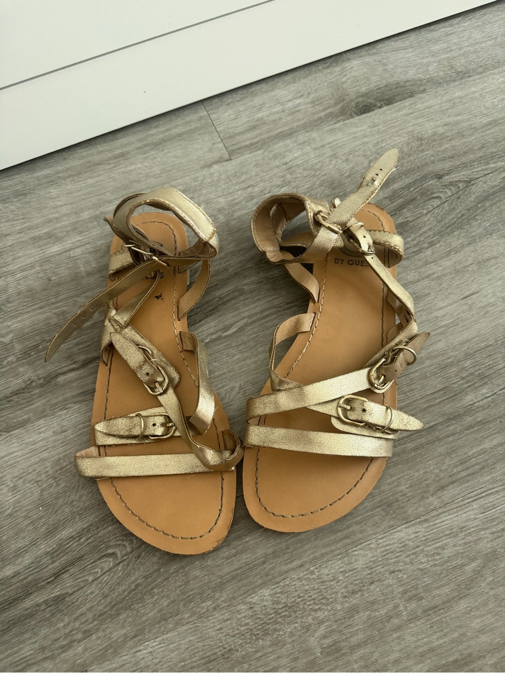 Guess Metallic Gold Strappy Gladiator Sandals